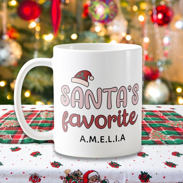 Pink Santas Favorite Custom Coffee Mug (santas favorite customizable coffee mug)