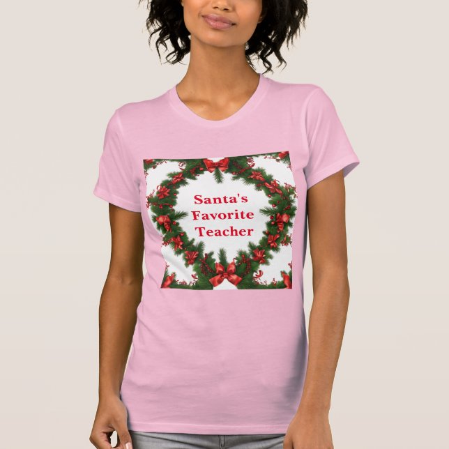 Pink Santa's Favorite Teacher T-Shirt (Front)