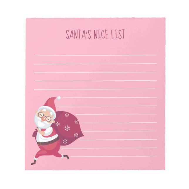 Pink Santa's Nice List Notepad (Front)