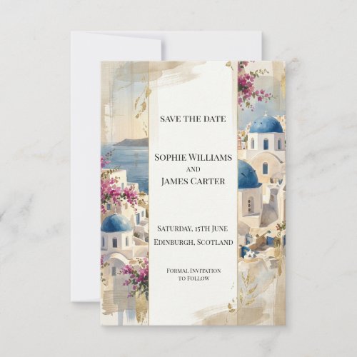 Pink Santorini Floral Save The Date Card