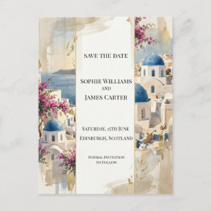 Pink Santorini Floral Save The Date Postcard