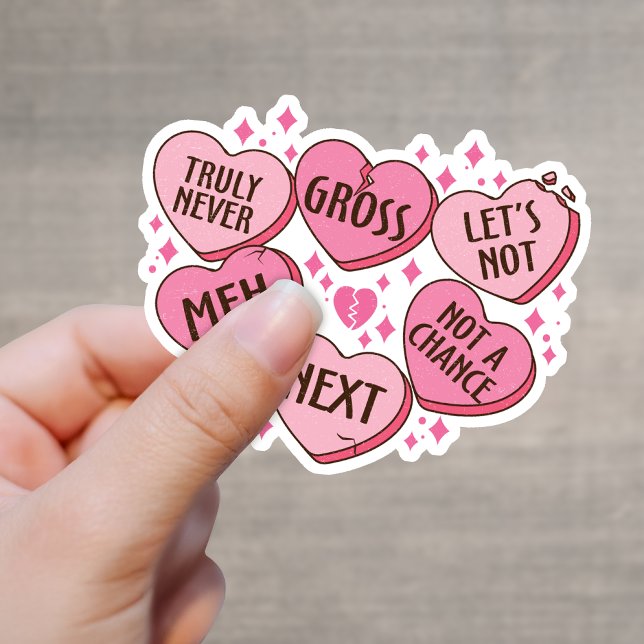 Pink Sarcastic Anti-Valentine Candy Hearts Vinyl Sticker (Creator Uploaded)