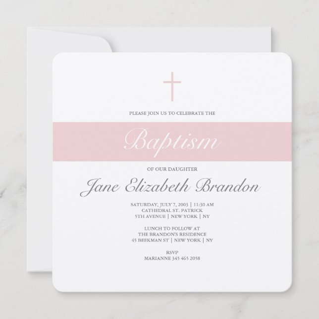 Pink Sash Baptism invitation (Front)