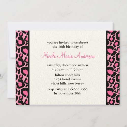 Pink Sassy Leopard Print Birthday Invitation