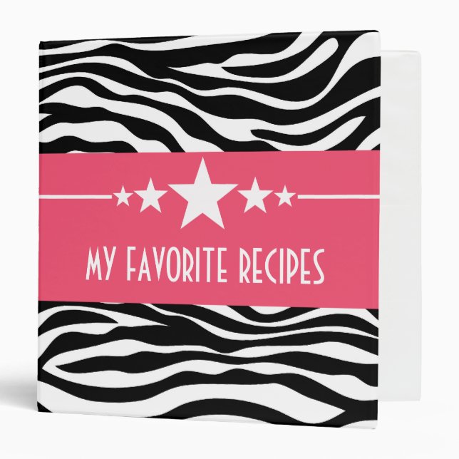 Pink Sassy Star Zebra (1.5 inch) Recipe Binder (Front/Inside)
