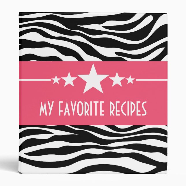 Pink Sassy Star Zebra (1 inch) Recipe Binder (Front)