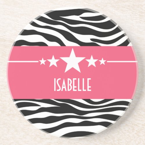 Pink Sassy Star Zebra Coaster