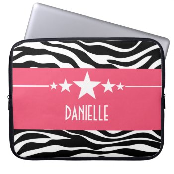 Pink Sassy Star Zebra Laptop Sleeve by Superstarbing at Zazzle