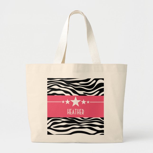Pink Sassy Star Zebra Tote Bag (Front)