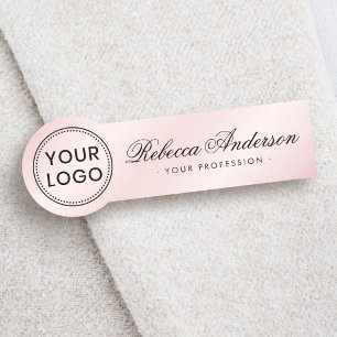 Pink satin add logo business staff employee name tag