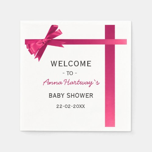 Pink Satin Bow Baby Girl Shower Napkins