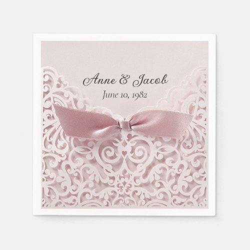 Pink Satin Bow On Lace for Anniversary Napkins