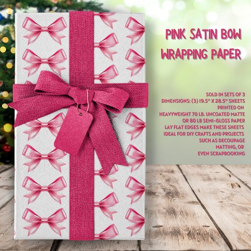 Pink Satin Bow Wrapping Paper Sheets