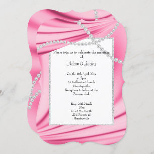 PINK SATIN, DIAMONDS & PEARLS ELEGANT WEDDING 2 INVITATION