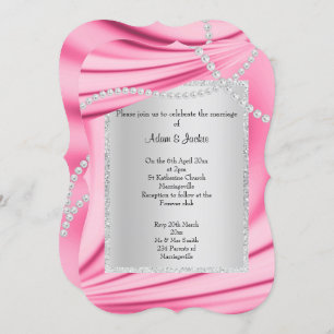 PINK SATIN, DIAMONDS & PEARLS ELEGANT WEDDING INVITATION