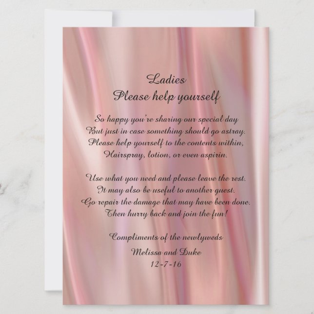 Pink Satin Look Wedding Basket Sign Invitation (Front)