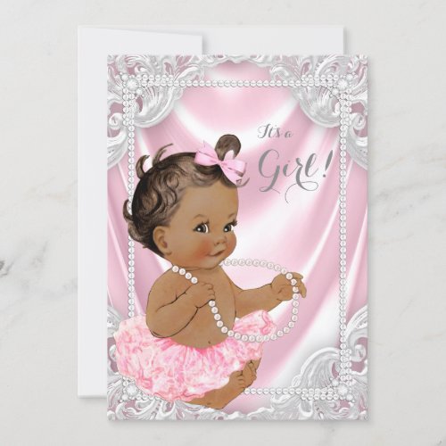 Pink Satin Pearl Ethnic Girl Baby Shower Invitation
