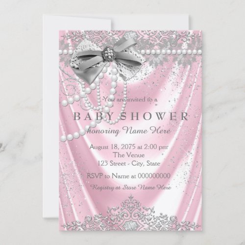 Pink Satin Pearl Girly Baby Shower Invitation