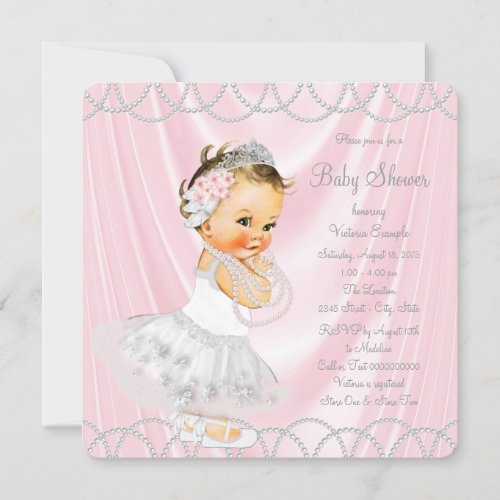 Pink Satin Pearl Little Lady Baby Shower Invitation