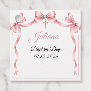 Pink Satin Ribbon Cross Girl baptism Favor Tags