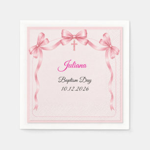 Pink Satin Ribbon Cross Girl Baptism paper Napkins