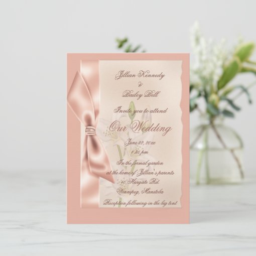 Pink Satin Ribbon Formal Wedding Invitation Zazzle