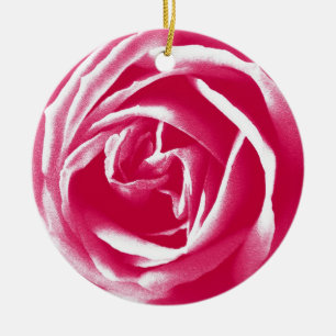 Pink satin rose print ceramic ornament