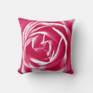 Pink satin rose print throw pillow