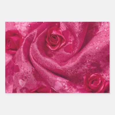 Pink Satin Rose Wrapping Paper Sheets
