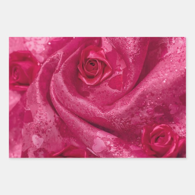 Pink Satin Rose Wrapping Paper Sheets (Front)