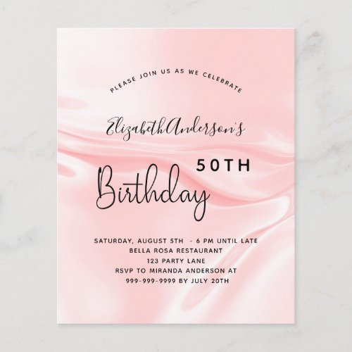 Pink satin silk birthday budget invitation