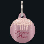 Pink Satin with Pink Glitter Drips Personalized Pet ID Tag<br><div class="desc">This pet ID tag is for the sophisticated, little Princess cat or dog in your family. It features a pinkish mauve satin finish with pink glitter drips coming down from the top. You personalize with your kittys or dogs name with the easy to use template provided. The reverse side you...</div>