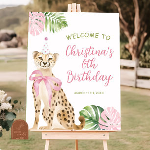 Pink Savanna Cheetah Welcome Sign