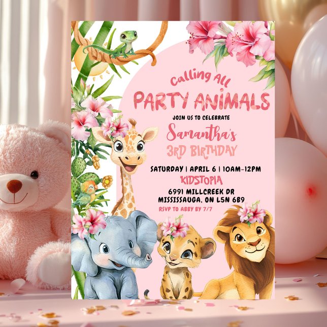 Pink Savannah Calling All Party Animals Birthday Invitation (Creator Uploaded)