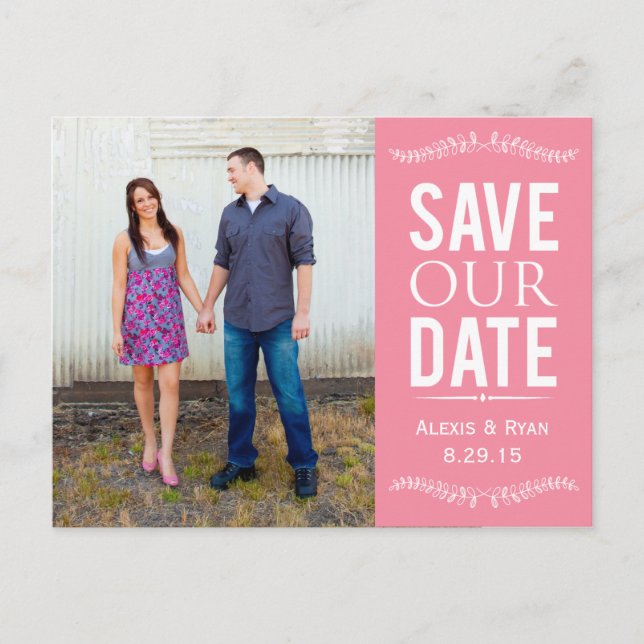 Pink Save The Date  Floral USPS Photo Postcard (Front)