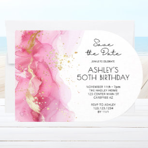 Pink Save the Date Modern 50th Birthday Invitation