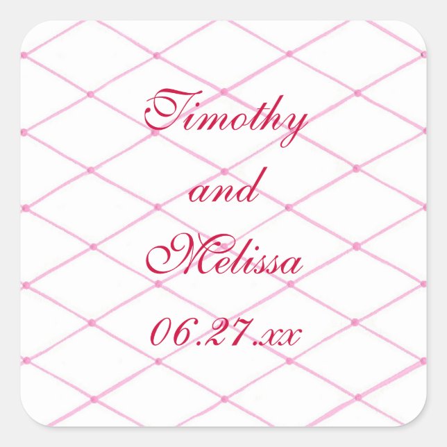 Pink Save the date Stickers, Quilted CrissCross Square Sticker (Front)