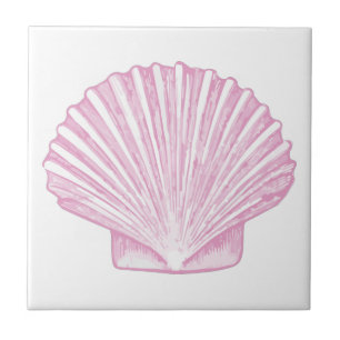 Pink Scallop Shell Coastal Ceramic Tile