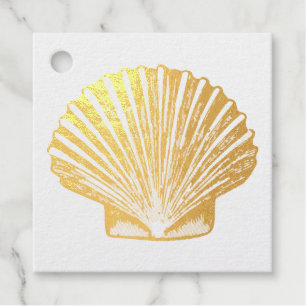 Pink Scallop Shell Coastal Foil Favor Tags