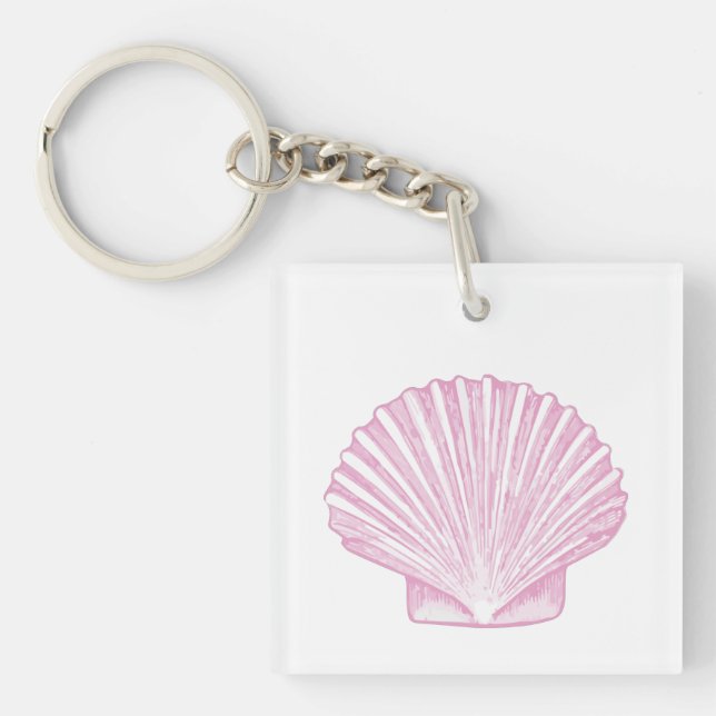 Pink Scallop Shell Coastal Keychain (Front)