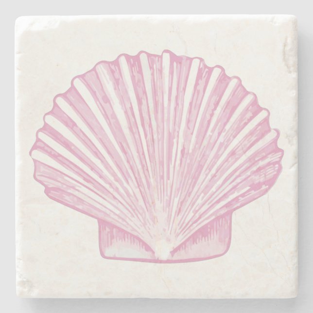 Pink Scallop Shell Coastal Stone Coaster (Front)