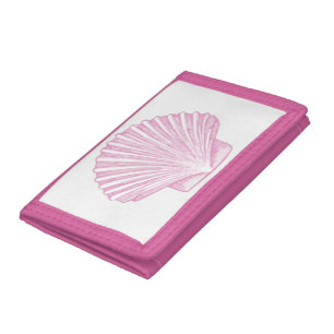 Pink Scallop Shell Coastal Trifold Wallet