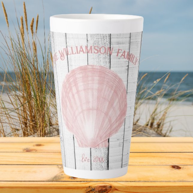 Pink Scallop Shell Latte Mug (Pink Scallop Shell Personalized Latte Mug)