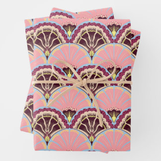 Pink Scallop Wrapping Paper Flat Sheet Set of 3