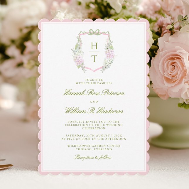 Pink Scalloped Hydrangea Wedding All in One Invitation (Creator Uploaded)