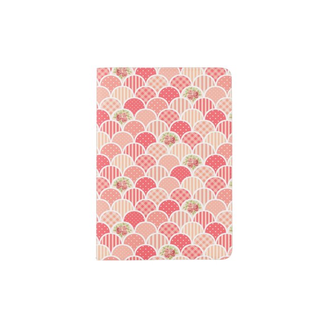 Pink scalloped pattern quilt grandmillenial cute passport holder (Front)