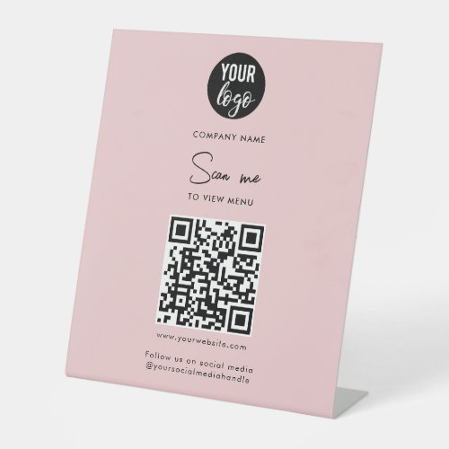 Pink Scan Me To View Menu Order QR Code Pedestal Sign