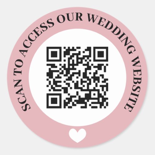 Pink Scan To Access Wedding Website Heart QR Code Classic Round Sticker