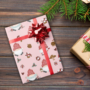 Pink Scandi Christmas Gnomies Wrapping Paper