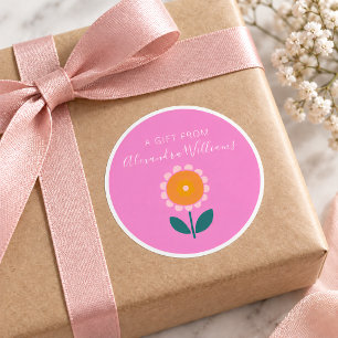 Pink Scandinavian Flower Personalized A Gift From Classic Round Sticker